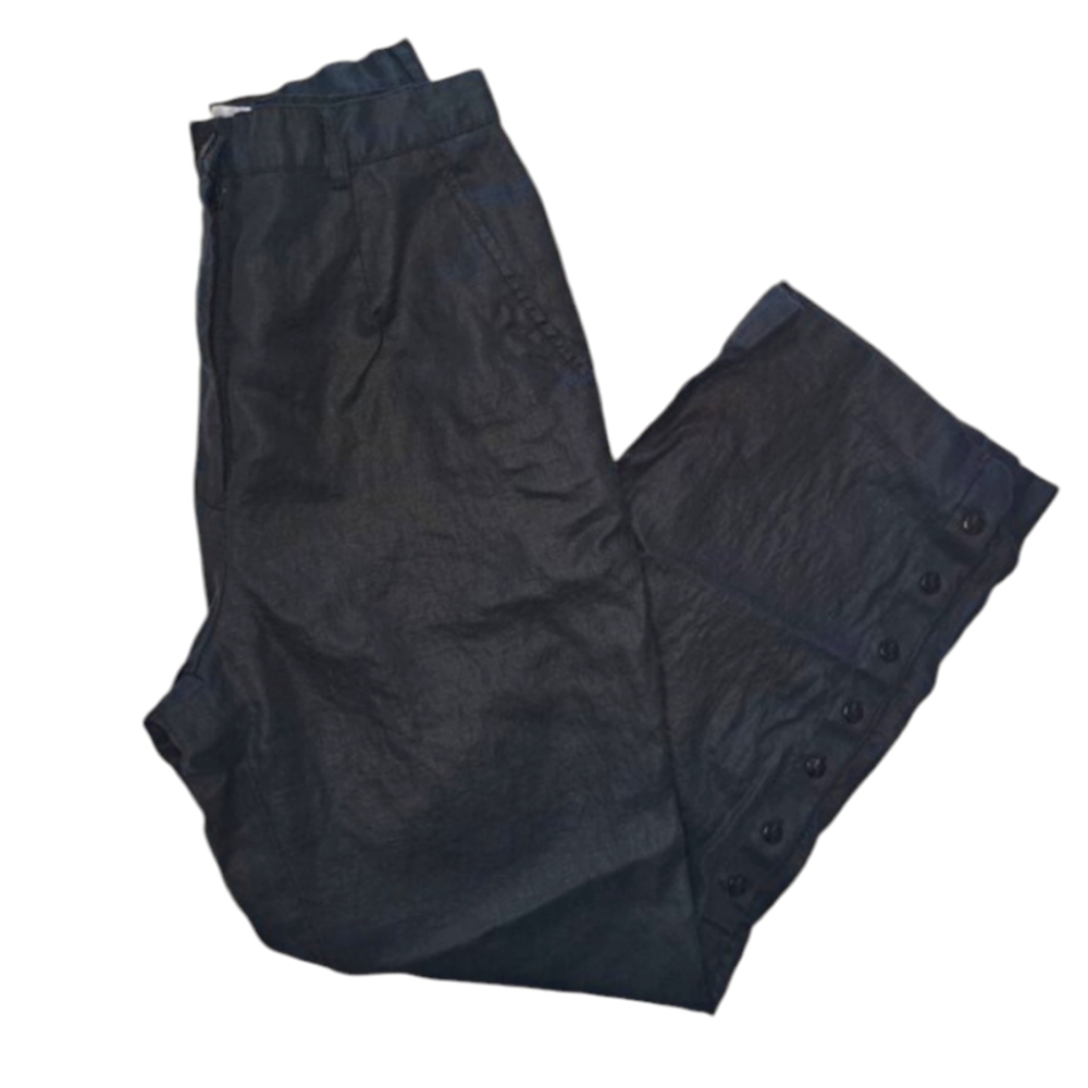 J Song Black 100% Linen Pants with Button Hems. Size 8